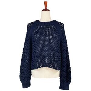 TUCKERNUCK NWOT Jules Navy Crochet Open-Knit Crewneck Fisherman Sweater Size M